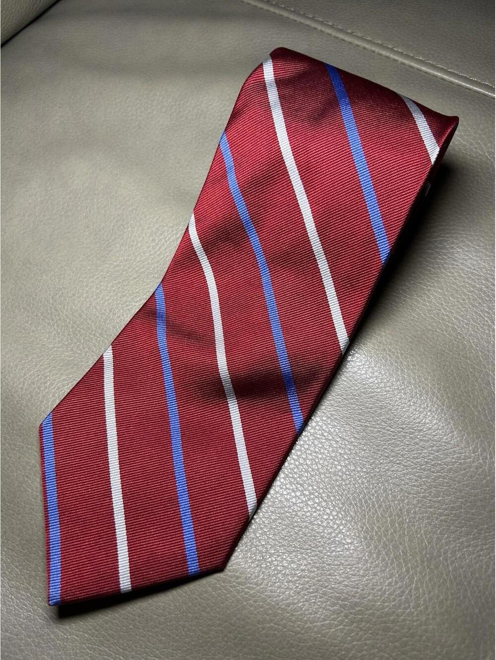 Brooks Brothers 346 Men’s 100% Silk Tie Red Blue White Stripes T1